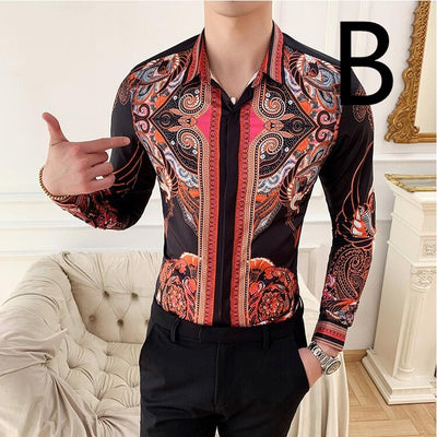 Camisa Baroque Slim Fit para Hombre - Diseño Party Estampado - Image 8