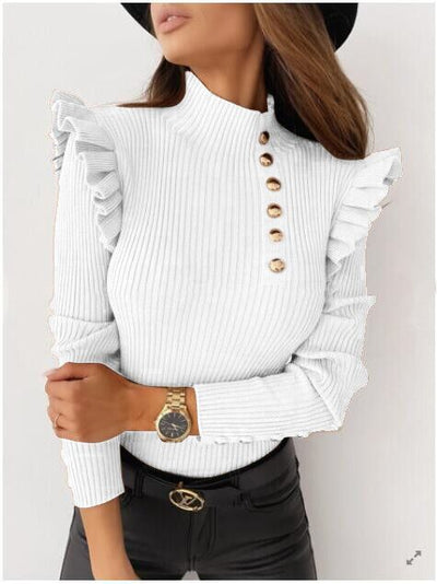 Blusa de Manga Larga con Volantes y Botones para Mujer - Otoño/Invierno - Image 8