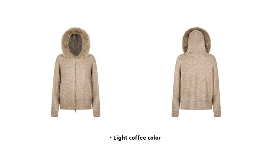 Abrigo Cardigan con Capucha y Cuello de Pelaje Beige para Mujer - Image 8