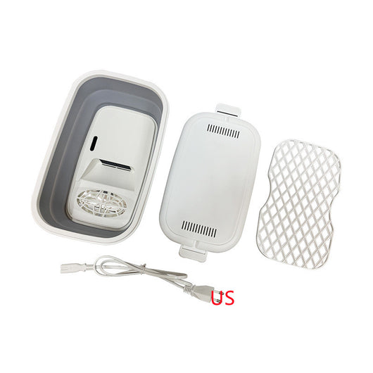 White and grey aromatherapy drying UV sterilization box, disassembled to show collapsible basin, vented lid, and drying rack. - Image 5