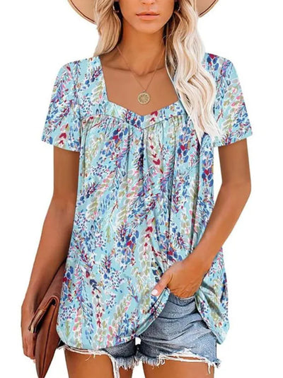 Camiseta Suelta Estampada Cuello Cuadrado Manga Corta para Mujer - Image 21