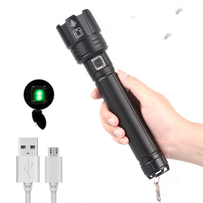 Linterna LED Recargable USB con Pantalla de Potencia y Zoom Ajustable