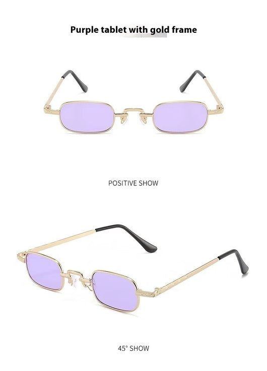 Trendy rectangular sunglasses with gold metal frames and brown lenses, shown from front and a 45-degree angle. - Image 6