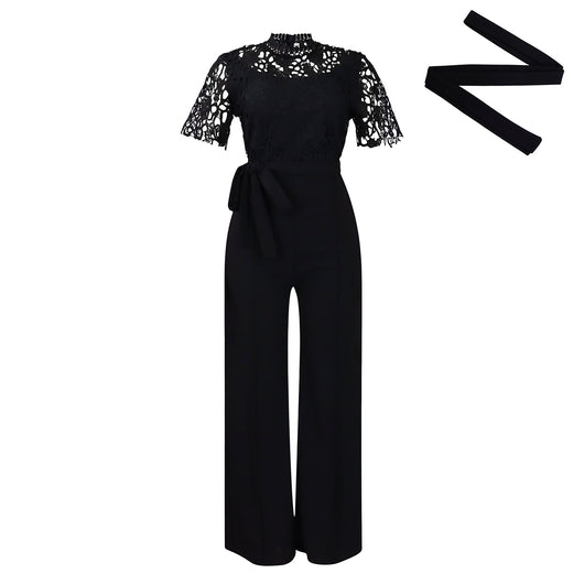 Jumpsuit de Encaje Elegante con Cintura Anudada y Piernas Anchas - Image 7