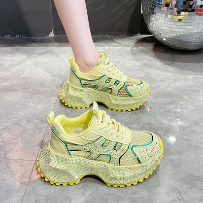 Zapatillas Deportivas Plataforma Gruesa para Mujer con Brillo y Cristales - Amarillo Claro - Image 49