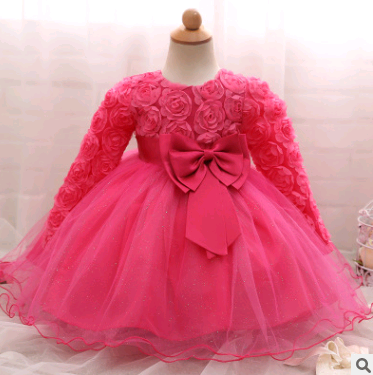 Vestido de Niña de Manga Larga Rosa para Bodas y Celebraciones - Image 10