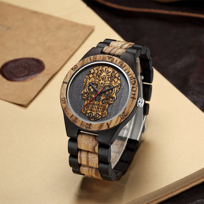 Reloj de Madera Calavera con Movimiento de Cuarzo y Doble Color - Image 4