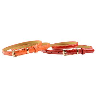 White patent leather women's belt with a slim strap and a gold-tone rectangular pin buckle. - Image 19