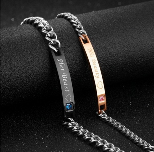 Pulsera de Pareja Cristal Rosa Negra Oro - His Queen Her King - Image 7