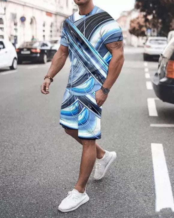 Conjunto Masculino Solto de Manga Curta 3D - Design Moderno e Versátil
