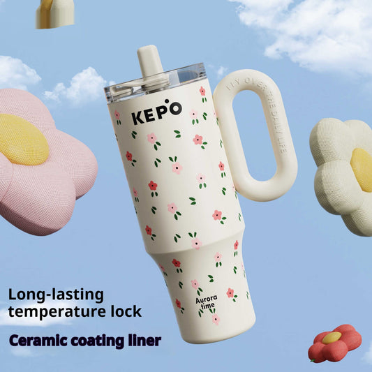 Termo Infantil Grande con Pajita - Vaso Térmico Cerámica para Niñas