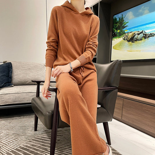 Conjunto Holgado de Punto: Sudadera con Capucha y Pantalón Ancho