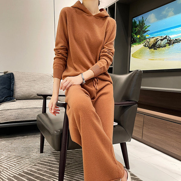 Conjunto Holgado de Punto: Sudadera con Capucha y Pantalón Ancho