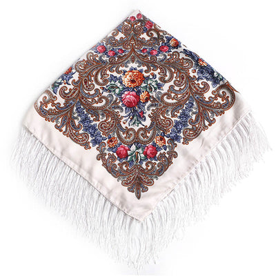 Pañuelo Cuadrado de Algodón y Lino con Flecos Estampado - Image 26