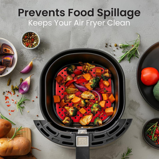 Reusable Air Fryer Liners 3 Pack for 3-5QT or Bigger - 7.5" Square Silicone Airfryer Liner - Easy to Clean Air Fryer Accessories as Seen on the Today Show - Safe Non-Stick Parchment Paper Replacer - Tekeno