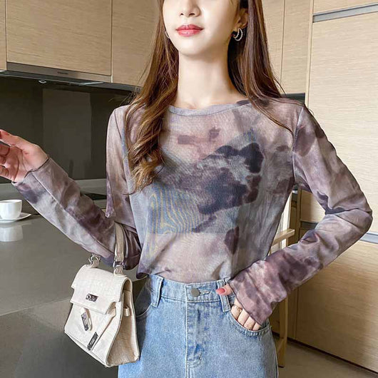 Blusa Tie-Dye con Cuello Redondo y Tul Suelto - Image 9