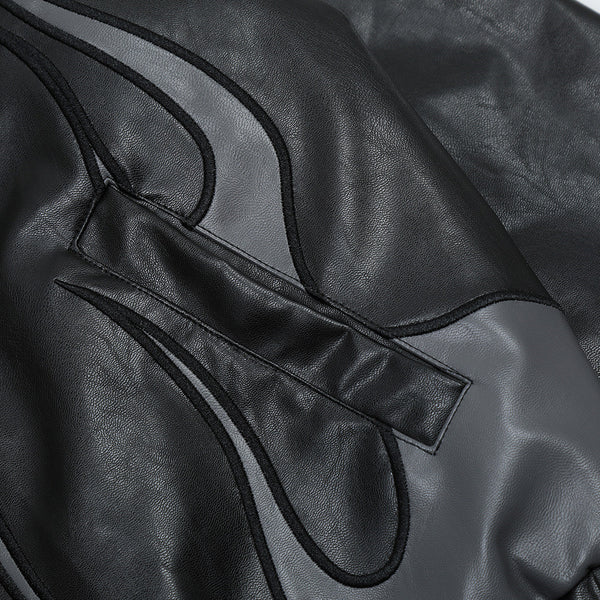 Chaqueta de Cuero para Hombre con Parches Bordados Estilo Locomotora Racing