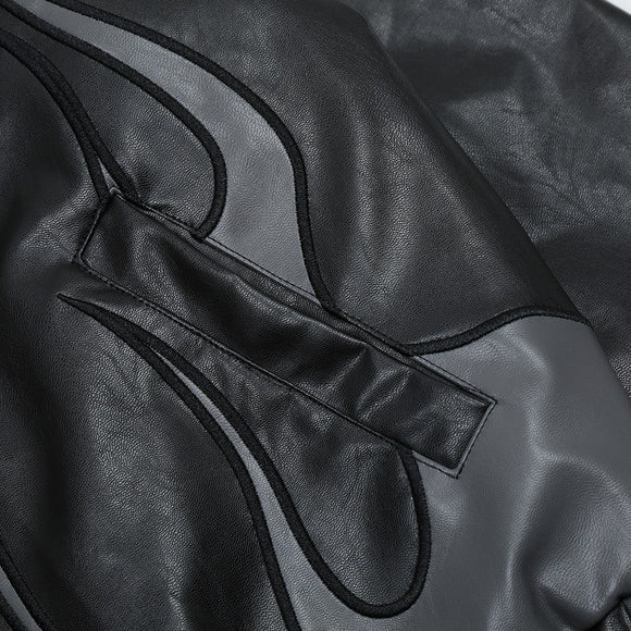 Chaqueta de Cuero para Hombre con Parches Bordados Estilo Locomotora Racing