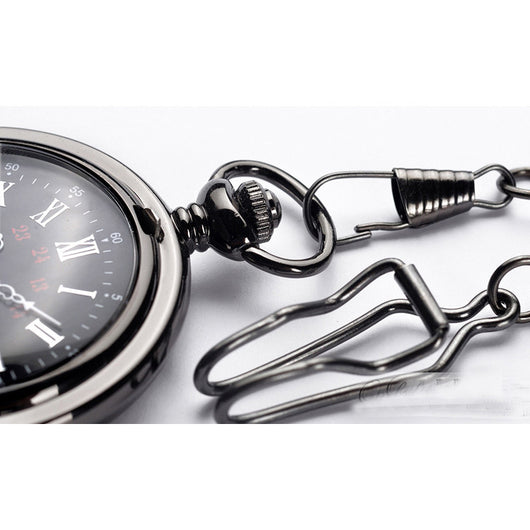 Reloj de Bolsillo Vintage Doble Compartimento Clásico Romano Negro - Image 4