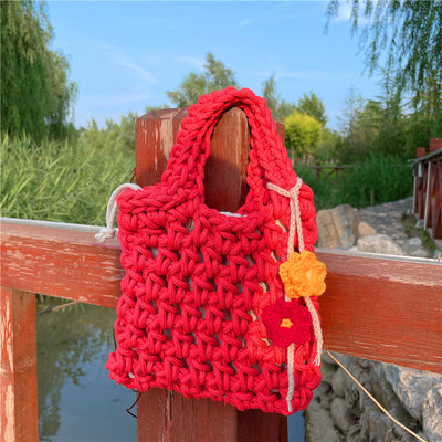 Bolso Tejido de Algodón con Hilo Grueso - Diseño Calado para Mujer - Image 11