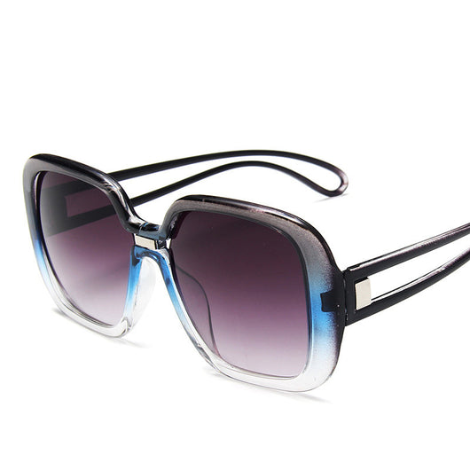 Large frame sunglasses with gradient purple lenses and a blue-to-clear fade on the bottom of the frame. - Image 8