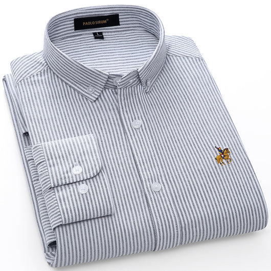 Camisa Oxford de Algodón con Bordado para Hombre - Manga Larga Talle Europeo - Image 8