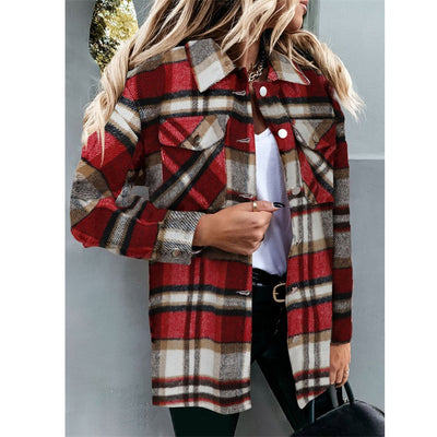 Camisa Cuadrillé de Lana para Mujer - Estilo Europeo Otoño Invierno
