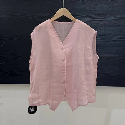V-neck Sleeveless Solid Color Loose Cardigan Simple Single-breasted Top