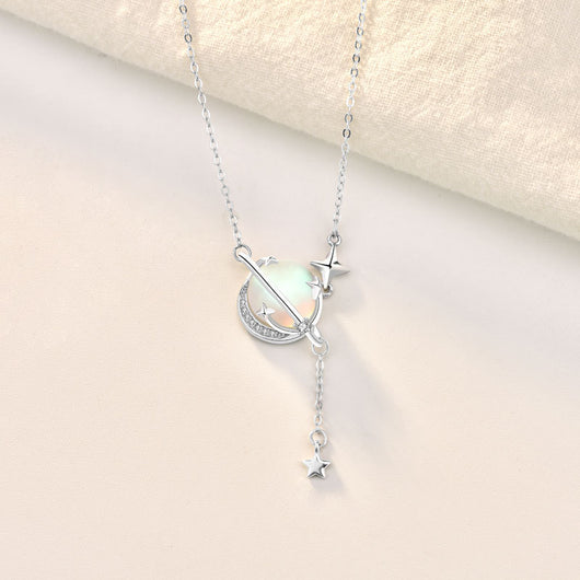 Collar de Plata Esterlina con Piedra de Luna y Planeta - Cadena Clavícula con Borla - Image 8