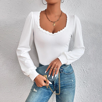 Blusa Mujer Cuello V Mangas Abullonadas Slim Fit Versátil