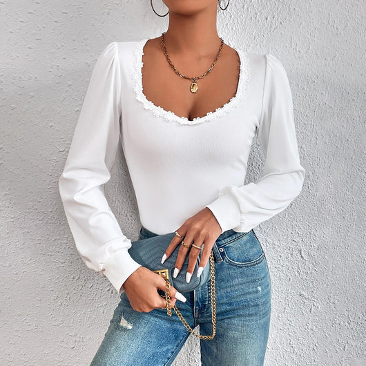 Blusa Mujer Cuello V Mangas Abullonadas Slim Fit Versátil