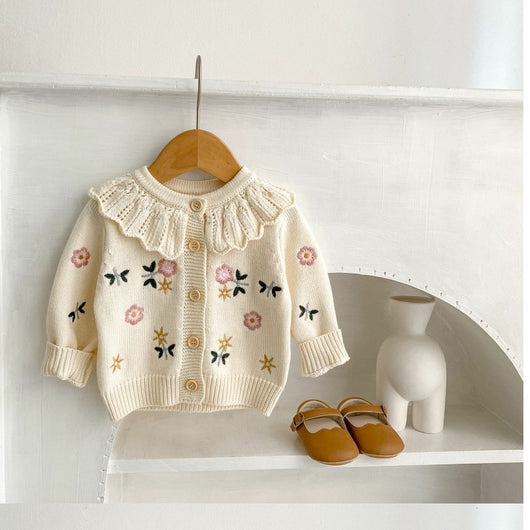 Cardigan Infantil de Punto con Cuello Bordado de Loto - Abrigo Cálido de Manga Larga - Image 12
