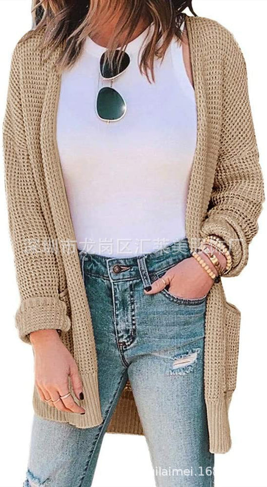 Cardigan Tejido Waffle con Bolsillos y Cuadros en Colores Lisos - Image 13
