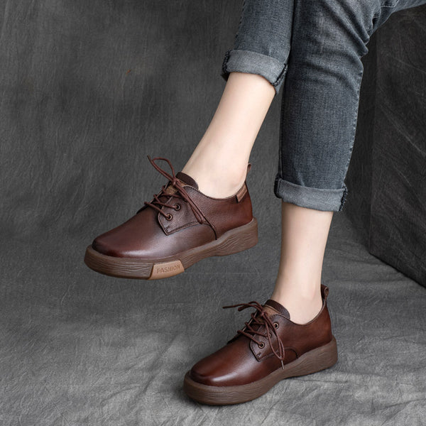 Zapatos de Cuero Genuino con Suela Gruesa y Punta Redonda