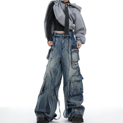 Pantalones Vaqueros Rectos Anchos Desgastados con Bolsillos Múltiples - Image 15