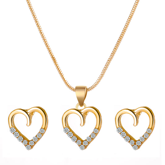 Conjunto de Collar y Aretes Corazón de Circón - Cadena Elegante para Suéter