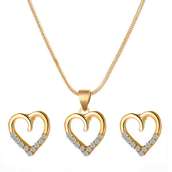 Conjunto de Collar y Aretes Corazón de Circón - Cadena Elegante para Suéter