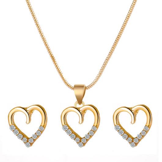 Conjunto de Collar y Aretes Corazón de Circón - Cadena Elegante para Suéter