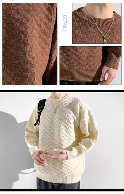 Suéter Jacquard a Cuadros Premium para Hombre - Tejido Holgado Primavera Otoño - Image 9