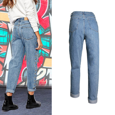 Pantalones Jeans Sueltos de Cintura Alta con Detalles Metálicos y Remaches - Image 4