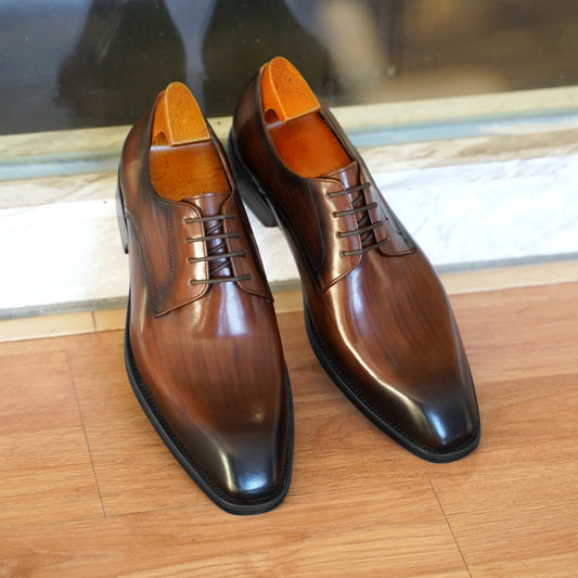 Zapatos de Cuero Vintage con Punta Cuadrada para Hombre