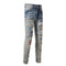 Men's Distressed Baby Blue Jeans with Iridescent Patches