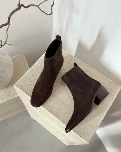Botas Tobilleras Estilo Francés en Cuero Genuino con Punta Cuadrada y Tacón Robusto - Image 18