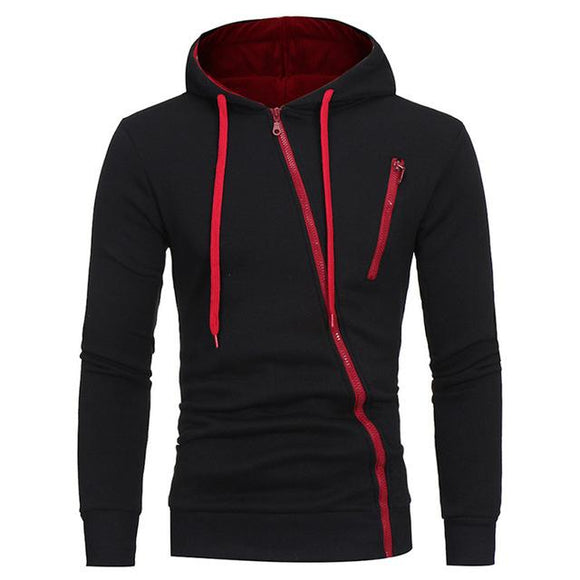 Sudadera con Capucha y Cierre Diagonal - Suéter Sólido para Hombre