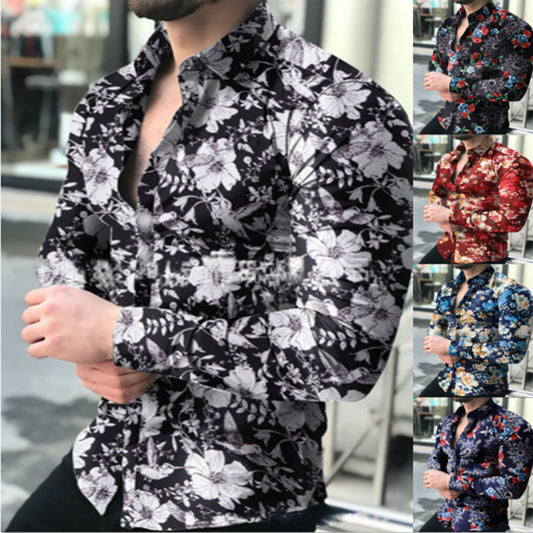 Camisa Floral Casual de Manga Larga para Hombre - Primavera y Otoño