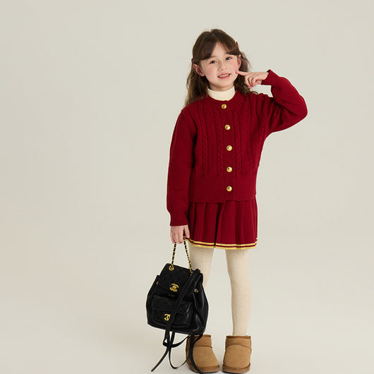 Conjunto Infantil Cardigan Tejido con Falda Plisada