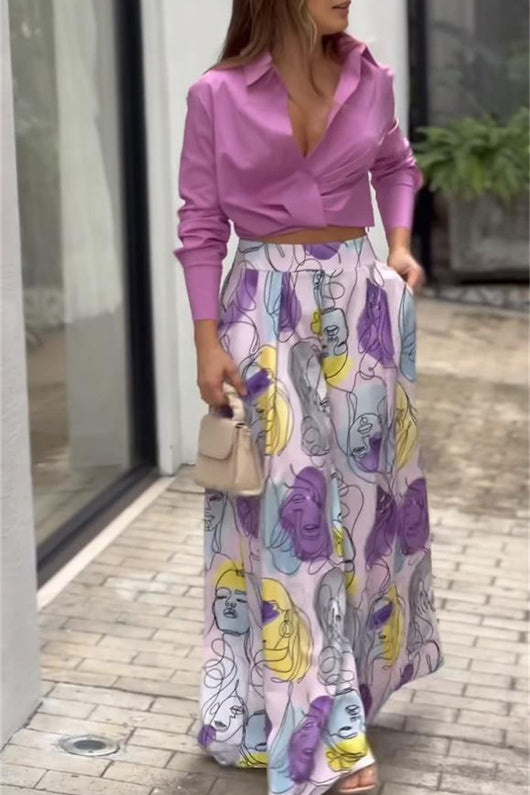 Conjunto de Dos Piezas: Camisa con Solapa y Pantalón Estampado - Image 6