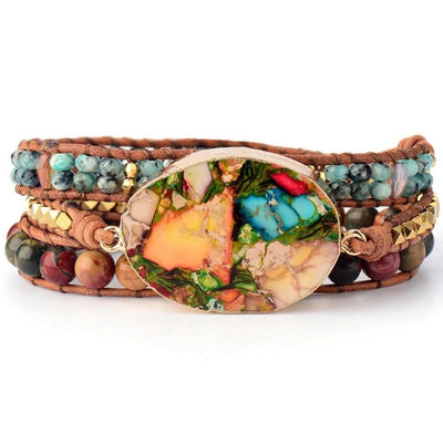 Pulsera de Cuero Natural con Piedras de Colores Combinados - Image 6