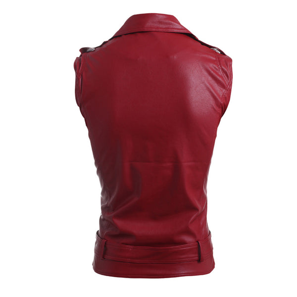 Chaleco de Cuero PU Ajustado con Solapa Zip-fit