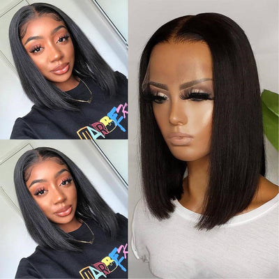 Peluca Frontal de Encaje con Cabello Liso Corto Negro - Fibra Sintética Resistente al Calor - Image 21